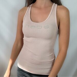 Vintage Y2K Bebe bling rhinestone tank top women’s small cream nude
